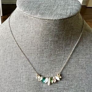 Multicolor faceted jewel pendant necklace on silver tone chain